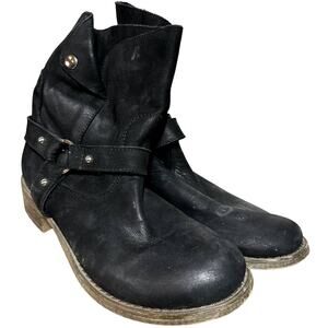 Sundance Ankle Boots Heeled Round Toe Buckle Studded Leather Black EU 38 US 7.5